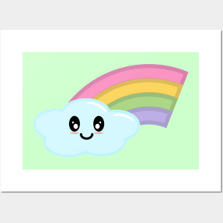 Kawaii Cute Happy Rainbow in Green Posters and Art